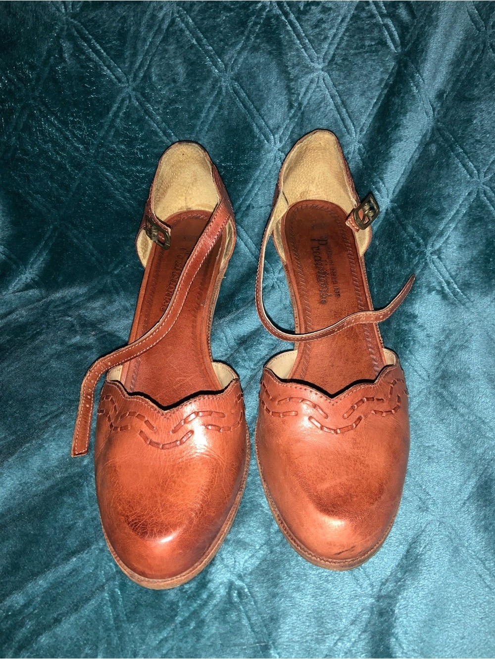 Vntg Predictions Retro Mary Jane Style "Jasmin" Tan Leather Fat Heels Womens 10b